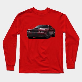 Explosive Blaze: Red Dodge Challenger Fiery Front Full Body Posterize Car Design Long Sleeve T-Shirt